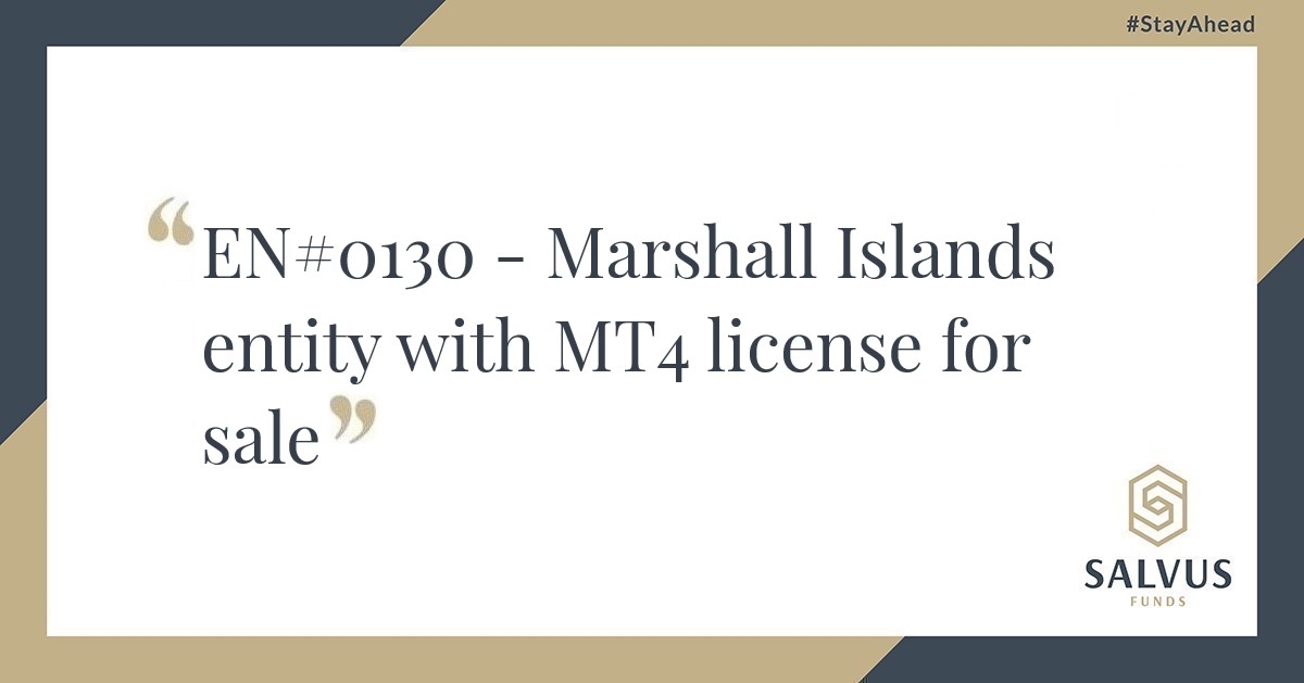 EN#0130 – Marshall Islands entity with MT4 license for sale