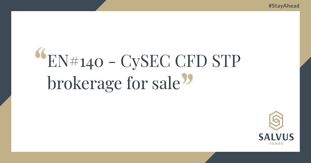 CySEC CFD STP brokerage for sale