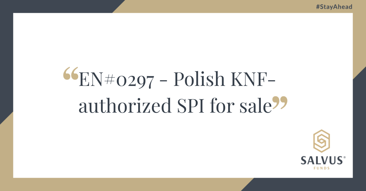 Promotional banner from Salvus Funds displaying the text ‘EN#0297 – Polish KNF-authorized SPI for sale’ with the Salvus Funds logo and hashtag #StayAhead