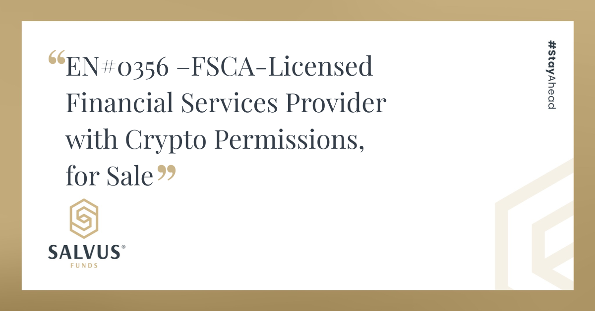 EN#0356 – FSCA-Licensed Financial Services Provider with Crypto Permissions, for Sale