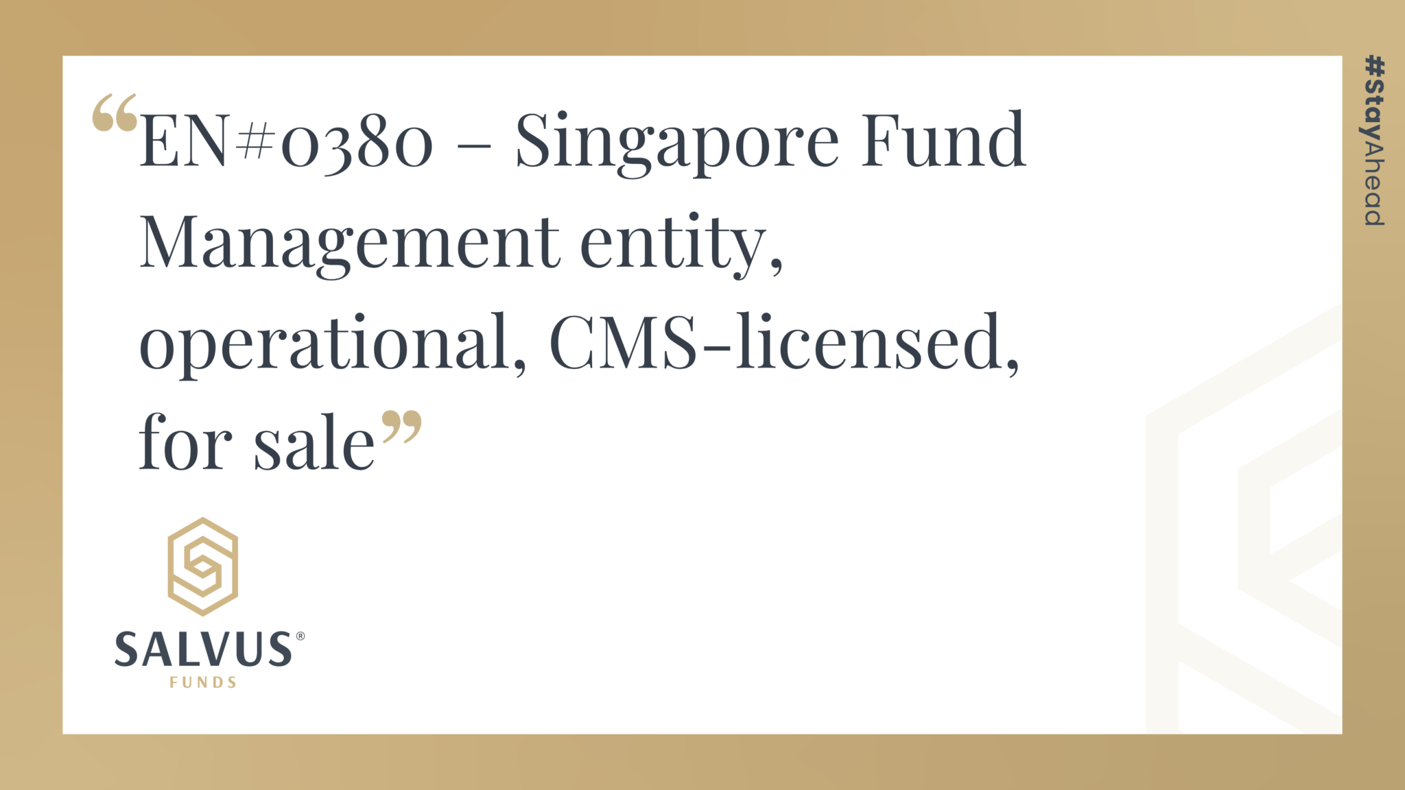 Singapore Fund Management entity, operational, CMS-licensed, for sale