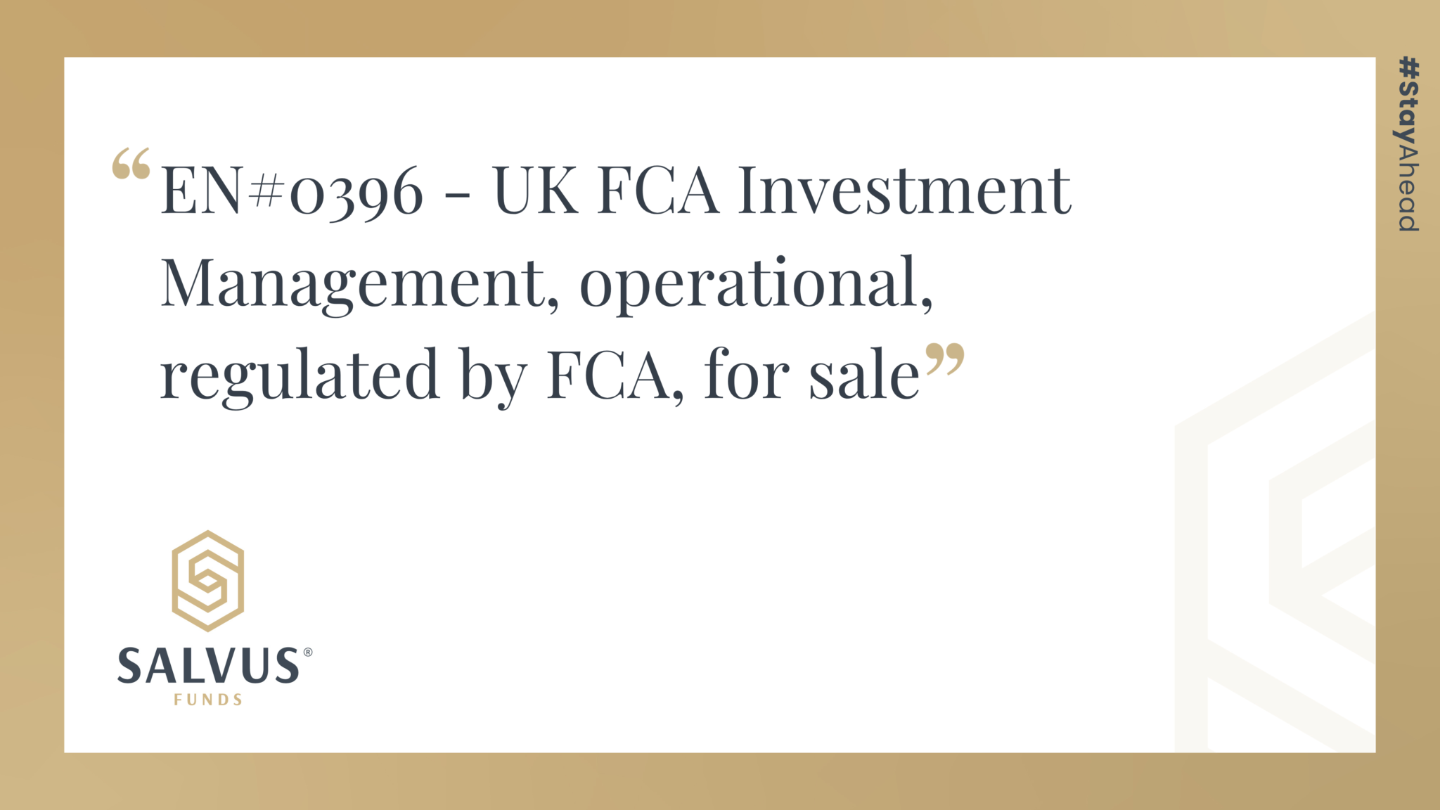 EN#0396 - UK FCA Investment Management, operational, regulated by FCA, for sale