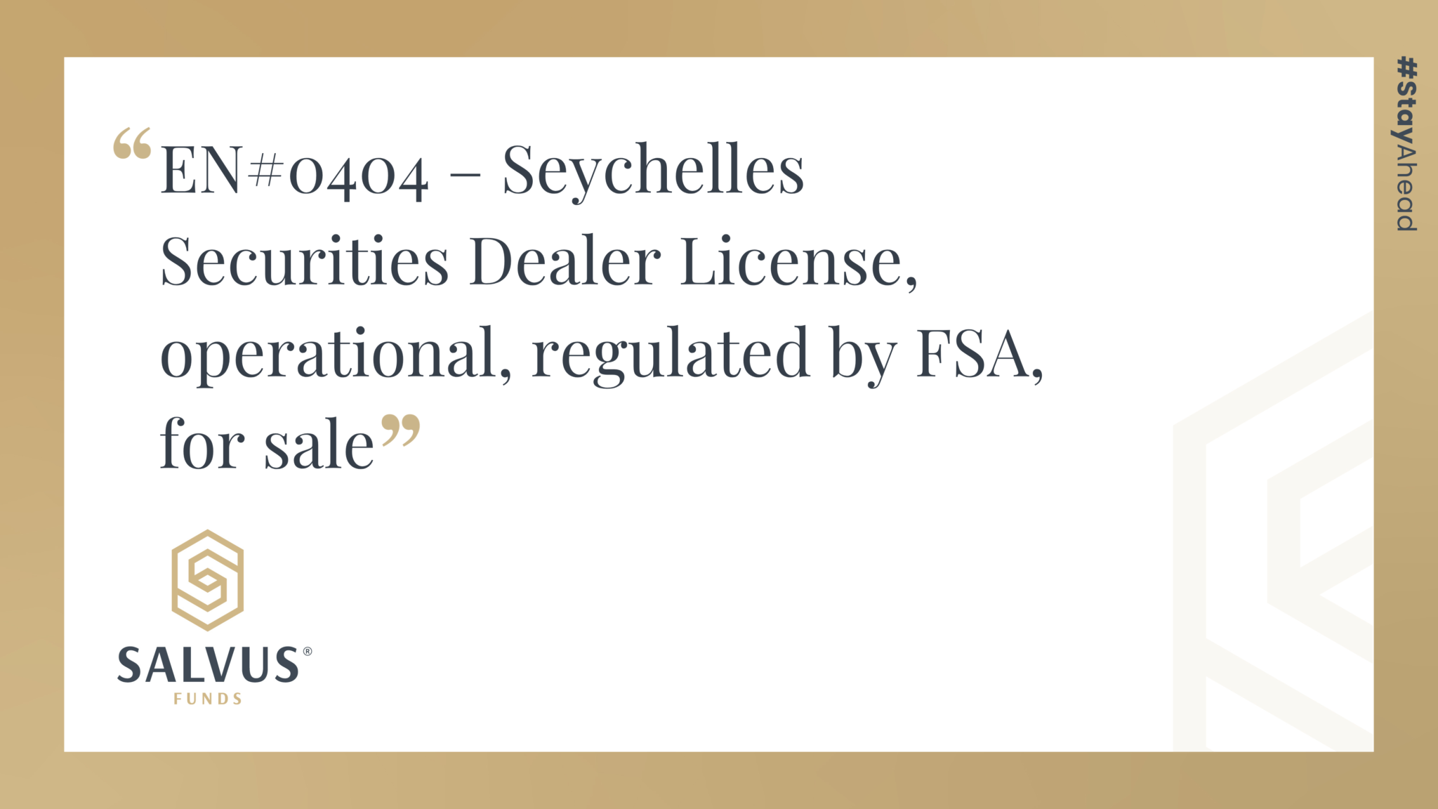 EN#0404 – Seychelles Securities Dealer License, operational, regulated by FSA, for sale